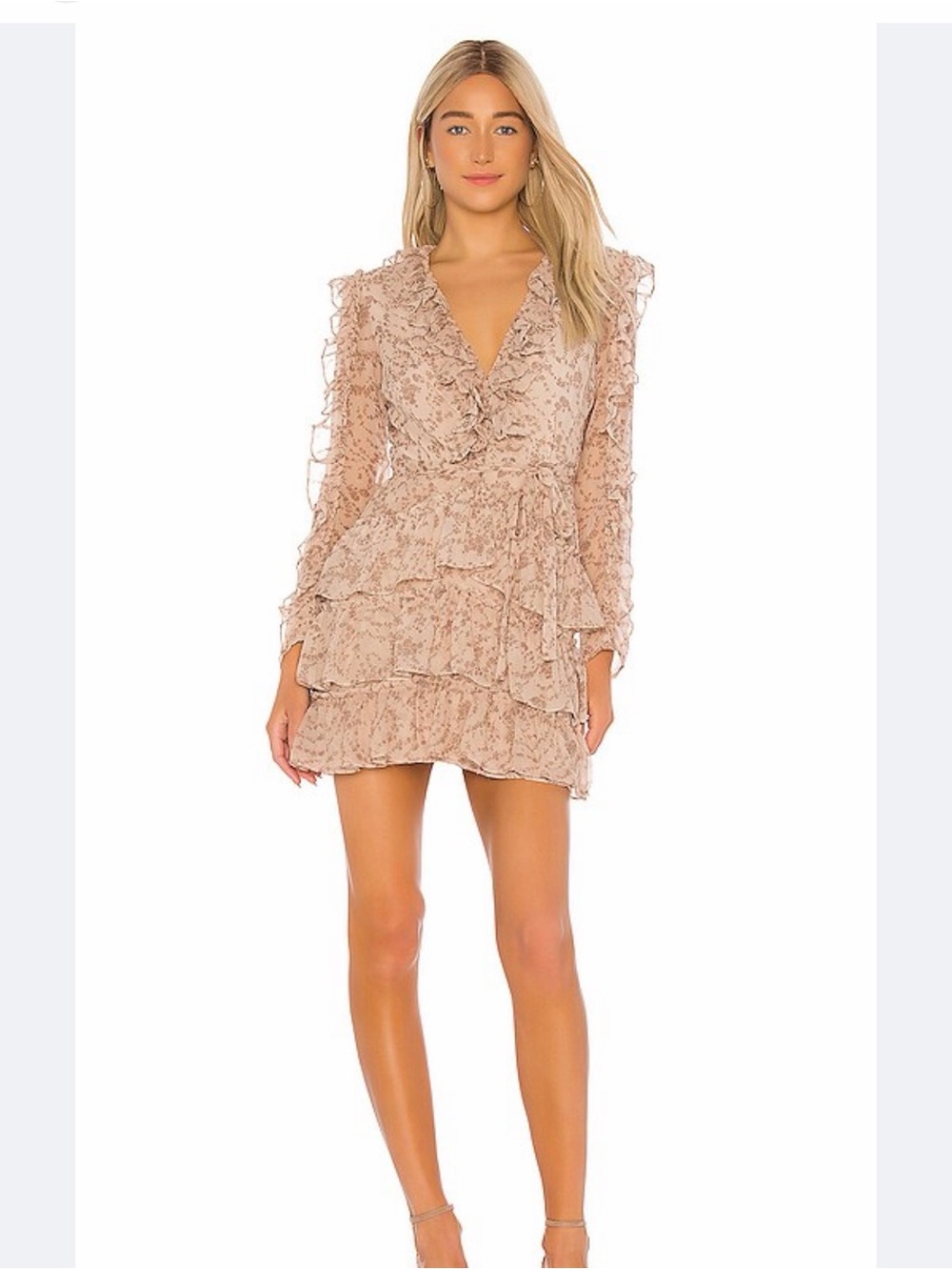 Bardot Ruffled V-Neck Tiered Mini Dress
